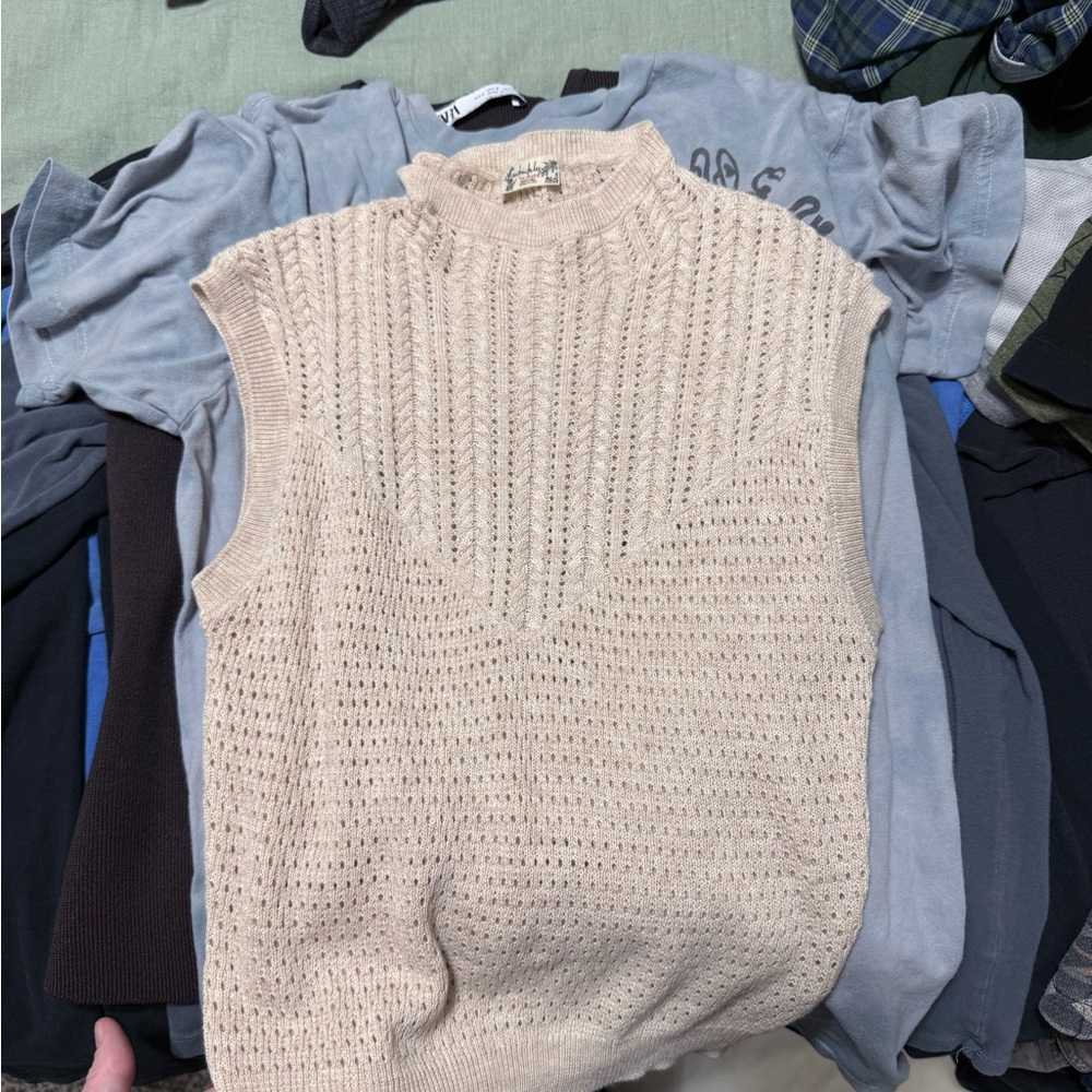 FP Cream Sleeveless Knit Sweater